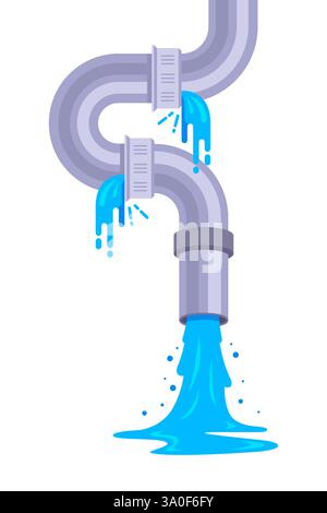 de l'eau s'écoule d'un tuyau métallique. flux de déchets d'un tuyau Illustration de Vecteur