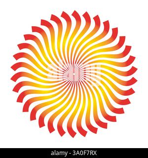 Spirale solaire brillante. Lignes de tourbillonnement rayonnantes. Dégradé jaune/rouge. Effet d'illusion optique. Illustration de Vecteur