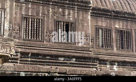 Relief rapproché dans le complexe d'Angkor Wat, l'ancien temple de Ta Prohm, Cambodge Banque D'Images
