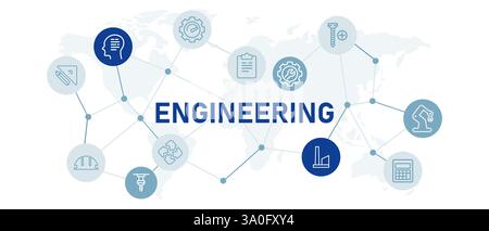 Icône d'ingénierie ensemble avec illustration clé outil idée innovation maintenance gadget technologie science projet d'analyse robotique gestion des médias Illustration de Vecteur