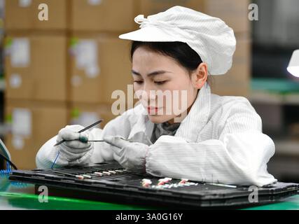 HAIAN, CHINE - 4 MARS 2025 - Un travailleur produit des batteries au lithium grand public dans un atelier à Hai'an, province du Jiangsu, Chine, le 4 mars 2025. Banque D'Images