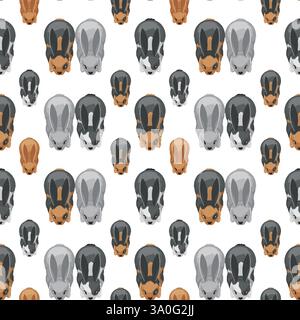 Motif sans couture avec divers lapins colorés Illustration de Vecteur