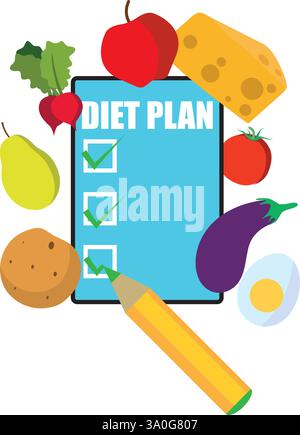 Concept de liste de vérification du planning du régime alimentaire. Illustration vectorielle Illustration de Vecteur