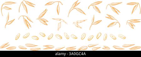 Épi d'avoine, collecte de graines. Vecteur blé dessiné à la main, esquisse de détails d'épeautre dans le style de gravure. Récolte agricole. Éléments vintage graphiques pour p Illustration de Vecteur