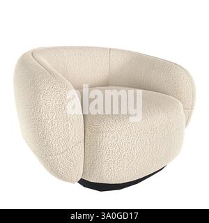 Un rendu 3D affiche une chaise douce et incurvée avec un tissu moelleux dans un intérieur moderne. La chaise est positionnée pour inviter à la détente et au confort, showc Banque D'Images