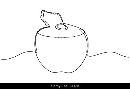 Continu une seule ligne minimale dessinant la noix de coco, une seule ligne continue dessinant la noix de coco biologique saine entière et tranchée pour l'identité du logo du verger Illustration de Vecteur