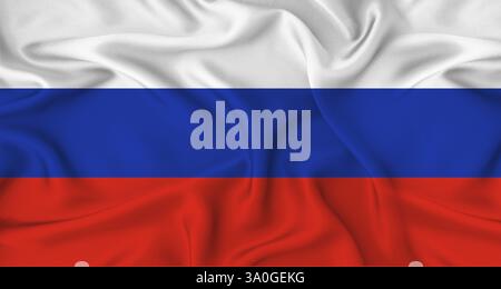 Drapeau russe réaliste agitant. Gros plan du drapeau de la Russie avec texture de tissu Banque D'Images