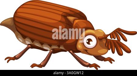 Personnage d'insecte de Cartoon Funny May Beetle, mascotte de bug vectoriel pour les enfants. Dessin animé mai coléoptère ou bug de juin avec sourire sur le visage et les yeux googly, petit mignon i Illustration de Vecteur