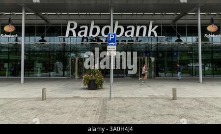 Logo Rabobank à l'entrée du bâtiment du siège. Banque D'Images
