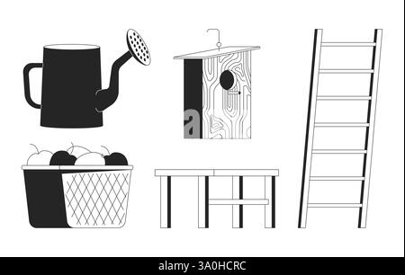 Ensemble d'objets de ligne 2D essentiels pour le jardinage et l'agriculture Illustration de Vecteur