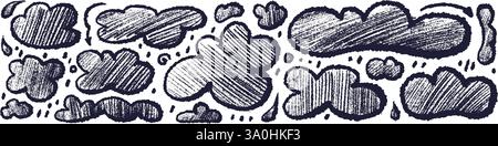 Nuage de croquis rond abstrait, gouttes de pluie. Collection vectorielle de craie. Texture dessinée à la main pastel pour le message, élément de design. Contour modifiable. Crayons de cire Illustration de Vecteur