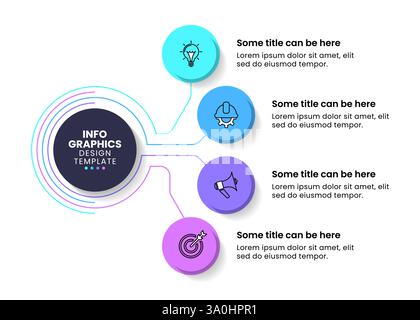 Modèle d'infographie avec icônes et 4 options ou étapes. Cercles. Peut être utilisé pour la mise en page de flux de travail, le diagramme, la bannière, la conception Web. Illustration vectorielle Illustration de Vecteur