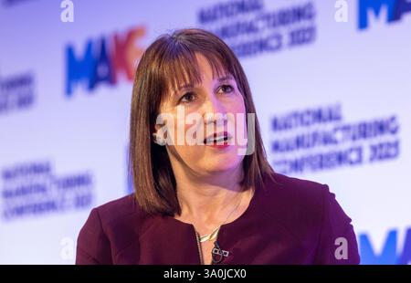 Londres, Royaume-Uni. 4 mars 2025. La chancelière Rachel Reeves prononce un discours à la National Manufacturing Conference on Defence Procurement pour le Royaume-Uni. Crédit : Karl Black/Alamy Live News Banque D'Images
