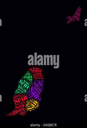 Grenada Word Cloud. Noms de région du pays en anglais. Design de style néon lumineux sur fond sombre. Illustration de Vecteur