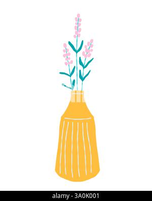 Bouquet de lavande dessiné à la main dans un vase jaune, illustration vectorielle pour la décoration et la conception à la maison, carte de voeux, bannière, affiche, étiquette. Illustration de Vecteur