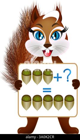 Jeux éducatifs pour les enfants, dessin animé illustration addition mathématique. Illustration de Vecteur