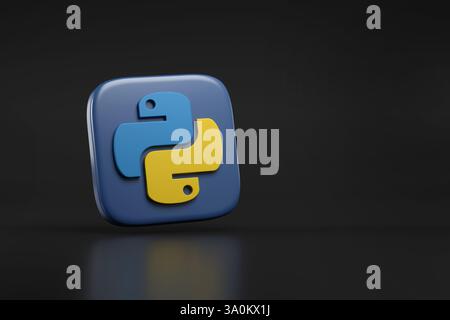 Buenos Aires, Argentine - 22 février 2025 : logo tridimensionnel du langage de programmation Python avec espace copie. illustration 3d. Banque D'Images