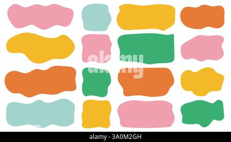 Un ensemble d'éléments de conception abstraits modernes avec des formes irrégulières colorées sur un fond blanc. Formes organiques, fluides, fondantes. Un jeu, minimal, a Illustration de Vecteur