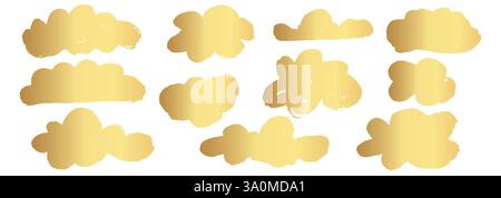 Coups de pinceau Gold Ink. Pinceau doré. Taches de peinture dorées. Coloration dorée vectorielle. Peinture dorée et coups de pinceau. Jeu de traits de peinture en or vectoriel Illustration de Vecteur