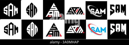 Design de logo SAM Letter dans le style six. SAM polygone, cercle, triangle, hexagone, style plat et simple avec lettre de variation de couleur noir et blanc logo se Illustration de Vecteur
