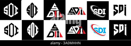 Conception de logo de lettre SDI dans le style six. SDI polygone, cercle, triangle, hexagone, style plat et simple avec variation de couleur noir et blanc lettre logo se Illustration de Vecteur