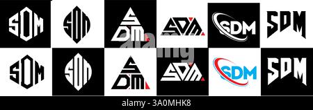 Conception de logo de lettre SDM dans le style six. SDM polygone, cercle, triangle, hexagone, style plat et simple avec variation de couleur noir et blanc lettre logo se Illustration de Vecteur