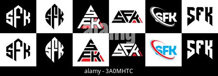 Design de logo de lettre SFK dans le style six. SFK polygone, cercle, triangle, hexagone, style plat et simple avec couleur noir et blanc variation lettre logo se Illustration de Vecteur