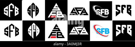 Design de logo de lettre SFB dans le style six. SFB polygone, cercle, triangle, hexagone, style plat et simple avec variation de couleur noir et blanc lettre logo se Illustration de Vecteur