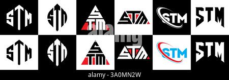 Logo de lettre STM dans le style six. STM polygone, cercle, triangle, hexagone, style plat et simple avec variation de couleur noir et blanc lettre logo se Illustration de Vecteur