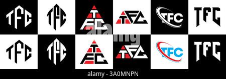 Logo TFC Letter dans le style six. Polygone TFC, cercle, triangle, hexagone, style plat et simple avec logo de variation de couleur noir et blanc Illustration de Vecteur