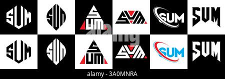 Design de logo de lettre de SOMME dans le style six. SOMME polygone, cercle, triangle, hexagone, style plat et simple avec variation de couleur noir et blanc lettre logo se Illustration de Vecteur