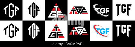 Conception de logo de lettre TGF dans le style six. TGF polygone, cercle, triangle, hexagone, style plat et simple avec couleur noir et blanc variation lettre logo se Illustration de Vecteur