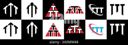 Conception de logo de lettre TTT dans le style six. TTT polygone, cercle, triangle, hexagone, style plat et simple avec couleur noir et blanc variation lettre logo se Illustration de Vecteur