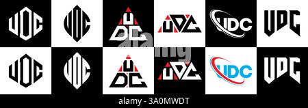 Design de logo de lettre UDC dans le style six. UDC polygone, cercle, triangle, hexagone, style plat et simple avec couleur noir et blanc variation lettre logo se Illustration de Vecteur