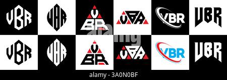 Conception de logo de lettre VBR dans le style six. VBR polygone, cercle, triangle, hexagone, style plat et simple avec variation de couleur noir et blanc lettre logo se Illustration de Vecteur
