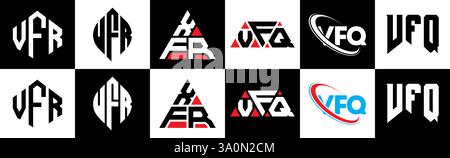 Conception de logo de lettre VFR dans le style six. VFR polygone, cercle, triangle, hexagone, style plat et simple avec variation de couleur noir et blanc lettre logo se Illustration de Vecteur