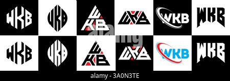 Conception de logo de lettre WKB dans le style six. WKB polygone, cercle, triangle, hexagone, style plat et simple avec lettre de variation de couleur noir et blanc logo se Illustration de Vecteur