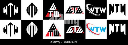 Design de logo de lettre WTW dans le style six. WTW polygone, cercle, triangle, hexagone, style plat et simple avec couleur noir et blanc variation lettre logo se Illustration de Vecteur