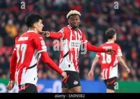Eindhoven, Brabant du Nord, pays-Bas. 4 mars 2025. ADAMO NAGALO (PSV Eindhoven, #39) gestes, lors du PSV Eindhoven vs Arsenal FC au Philipps Stadium. (Crédit image : © Gabriel Boia/ZUMA Press Wire) USAGE ÉDITORIAL SEULEMENT! Non destiné à UN USAGE commercial ! Banque D'Images
