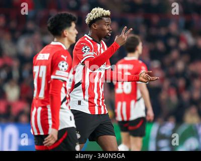 Eindhoven, Brabant du Nord, pays-Bas. 4 mars 2025. ADAMO NAGALO (PSV Eindhoven, #39) gestes, lors du PSV Eindhoven vs Arsenal FC au Philipps Stadium. (Crédit image : © Gabriel Boia/ZUMA Press Wire) USAGE ÉDITORIAL SEULEMENT! Non destiné à UN USAGE commercial ! Banque D'Images