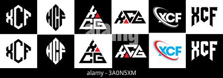 Design de logo de lettre XCF dans le style six. XCF polygone, cercle, triangle, hexagone, style plat et simple avec variation de couleur noir et blanc lettre logo se Illustration de Vecteur