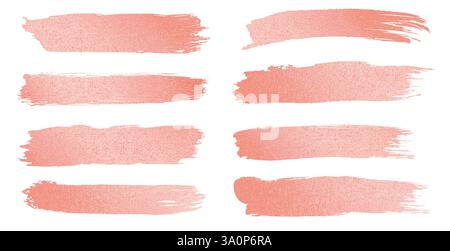 Collection de coups de pinceau en feuille d'or rose avec effet brillant métallique. Délicats lingettes roses de différentes formes. Éléments de conception élégants pour invitation de mariage, marque féminine ou emballage cosmétique. Illustration de Vecteur