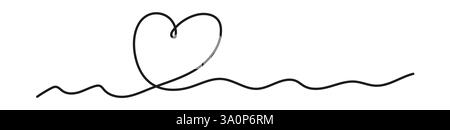 Forme de coeur en ligne continue Design noir minimaliste dessiné à la main sur fond blanc. Symbole d'amour romantique pour la décoration et l'impression Illustration de Vecteur