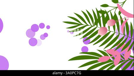 Image de taches violettes et de feuilles sur fond blanc Banque D'Images