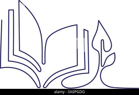 Livre ouvert avec plante germée, feuilles. Une icône de ligne continue. Étude de l'éducation et concept de connaissance. Une sagesse grandissante dans l'AVC modifiable. Doodle contou Illustration de Vecteur