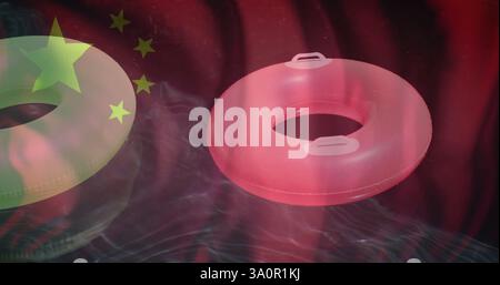 Image de drapeau chinois et de bouées de sauvetage sur fond d'eau Banque D'Images