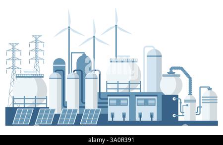 Production d'hydrogène vert H2 à partir de sources d'énergie renouvelables. Zone industrielle. Illustration vectorielle Illustration de Vecteur