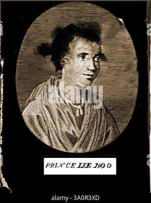 Un portrait très ancien et inhabituel de la «vraie ressemblance» du Prince Lee Boo ou Lebu (c.1764 -1784) du Royaume micronésien des Palaos (alors appelé les îles Pelew). Il était le deuxième fils d'Abba Thulle (Ibedul), le souverain de Koror. Il est l'un des premiers habitants des îles du Pacifique à visiter la Grande-Bretagne, bien qu'il arrive environ dix ans après Omai, originaire de Tahiti. Malheureusement, Lee Boo meurt de la variole à l'âge de 20 ans seulement six mois après son arrivée à Londres et est enterré à l'église St Mary de Rotherhithe. -- ミクロネシアのパラオ王国（当時はペリュー諸島と呼ばれていた）のリー・ブーまたはレブ王子（1764年頃 - 1784年）の非常に古く珍しい肖像画。 Banque D'Images