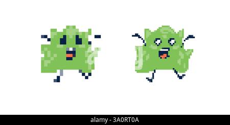 Monstres Pixel art affichant l'excitation et la peur dans différentes expressions émotionnelles Illustration de Vecteur