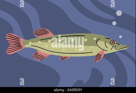 Le brochet de poisson prédateur est sous-marin Illustration de Vecteur